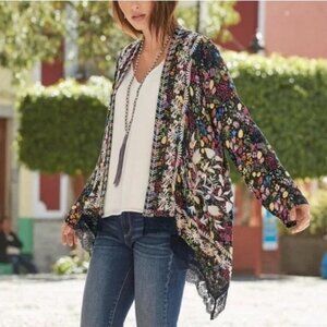Sundance Garden Serenity Embroidered Kimono Boho Cardigan Wrap M/L